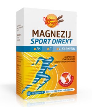 NATURAL WEALTH MAGNEZIJ SPORT DIREKT +B6 +C +L-karnitin granule a 20, Dodatak prehrani kod sportskih napora